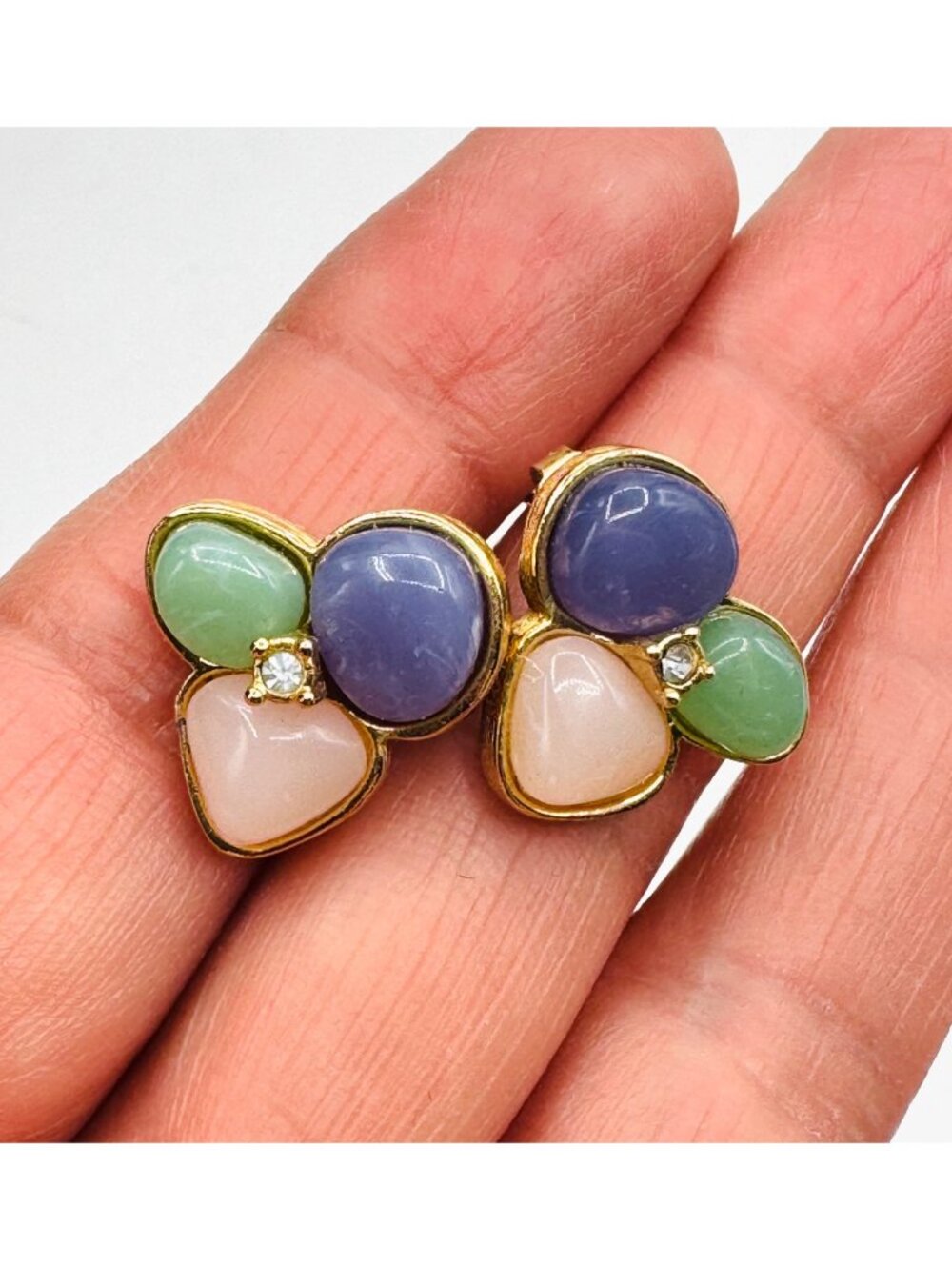 Vintage Avon Cabochon Trio Earrings 80's